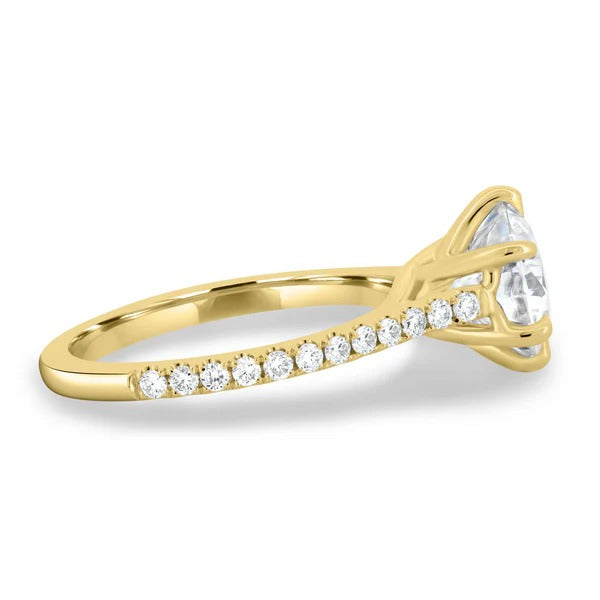 Round lab grown diamond six claw pave band ring side profile