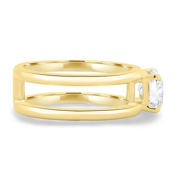 Emerald cut diamond split double band ring gallery view