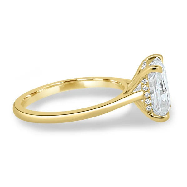 Radiant cut lab grown diamond ring side profile hidden halo