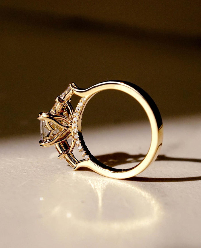 Emerald shape moissanite anniversary gift ring, angled view