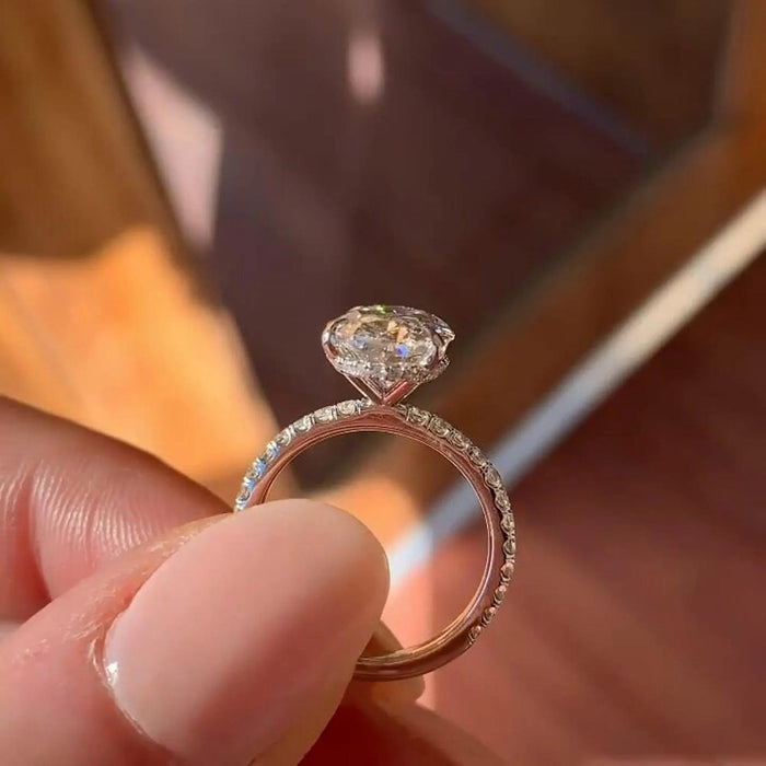 Oval Cut Moissanite Hidden Halo Solitaire Engagement Ring in 14K Gold — Mapple Gems
