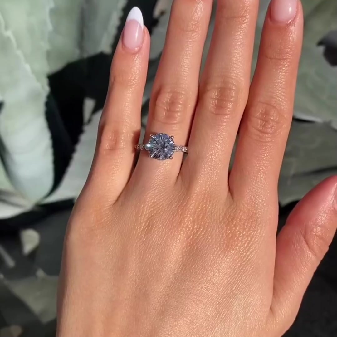 Round Brilliant Cut Moissanite Engagement Ring Hidden Halo Pave Wedding Ring Mapple Gems