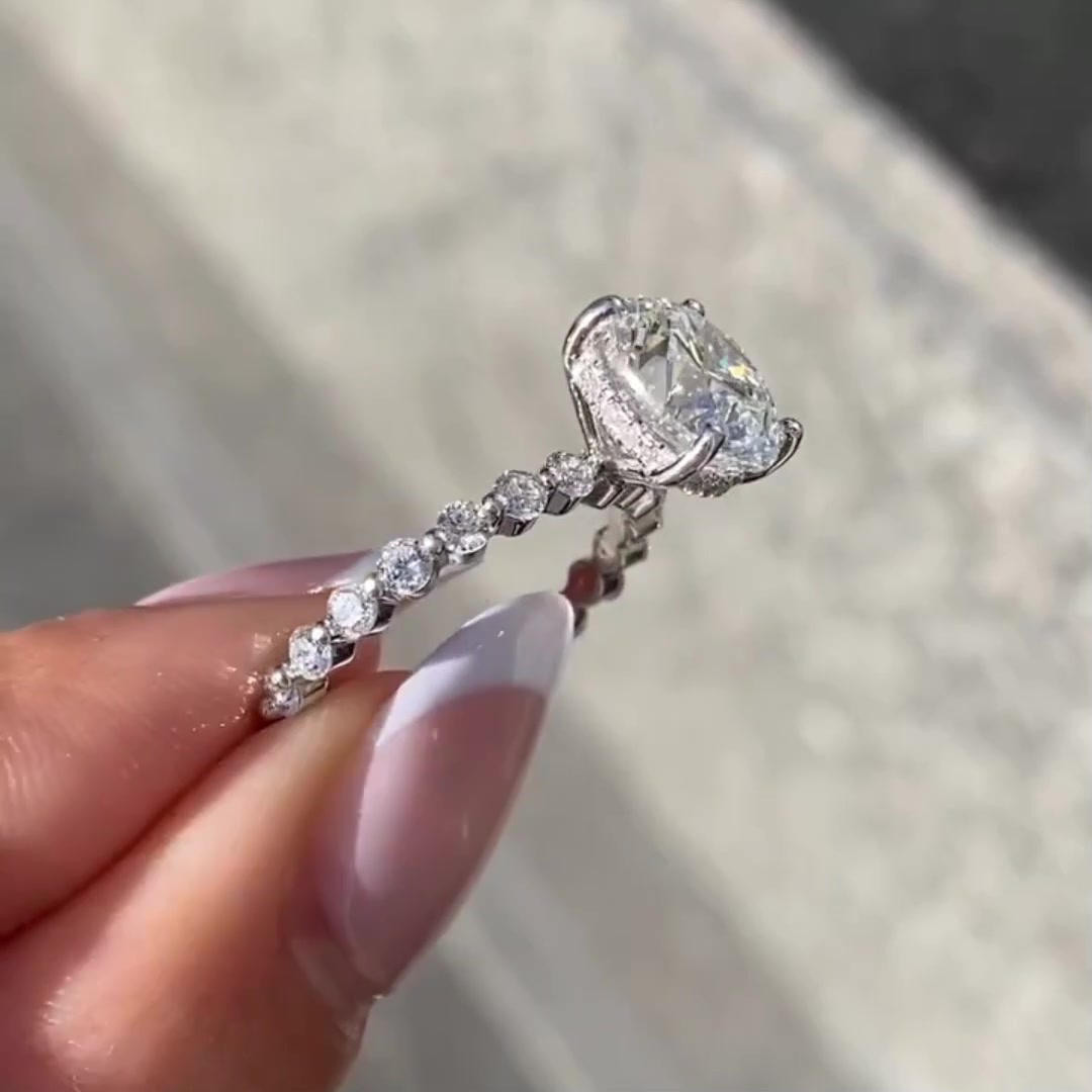 Round Brilliant Cut Moissanite Engagement Ring Hidden Halo Pave Wedding Ring Mapple Gems