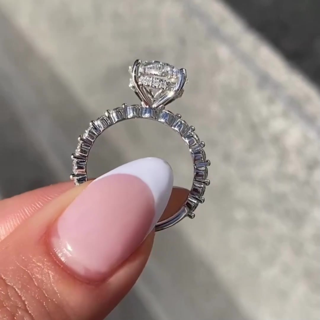Round Brilliant Cut Moissanite Engagement Ring Hidden Halo Pave Wedding Ring Mapple Gems