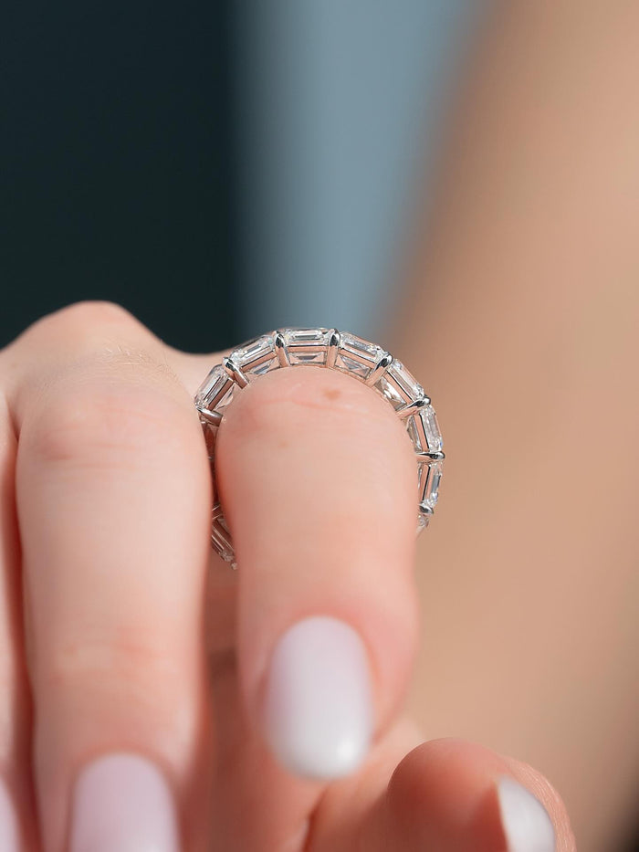 Emerald Cut Moissanite Full Eternity Wedding Band in 14K White Gold — Mapple Gems