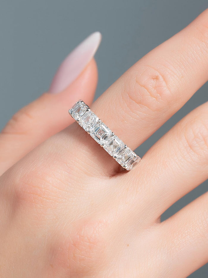 Emerald Cut Moissanite Full Eternity Wedding Band in 14K White Gold — Mapple Gems