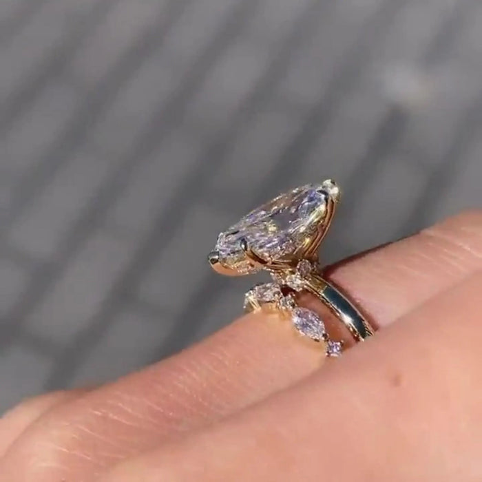 Marquise Cut Moissanite Bridal Set in 14K Gold — Mapple Gems