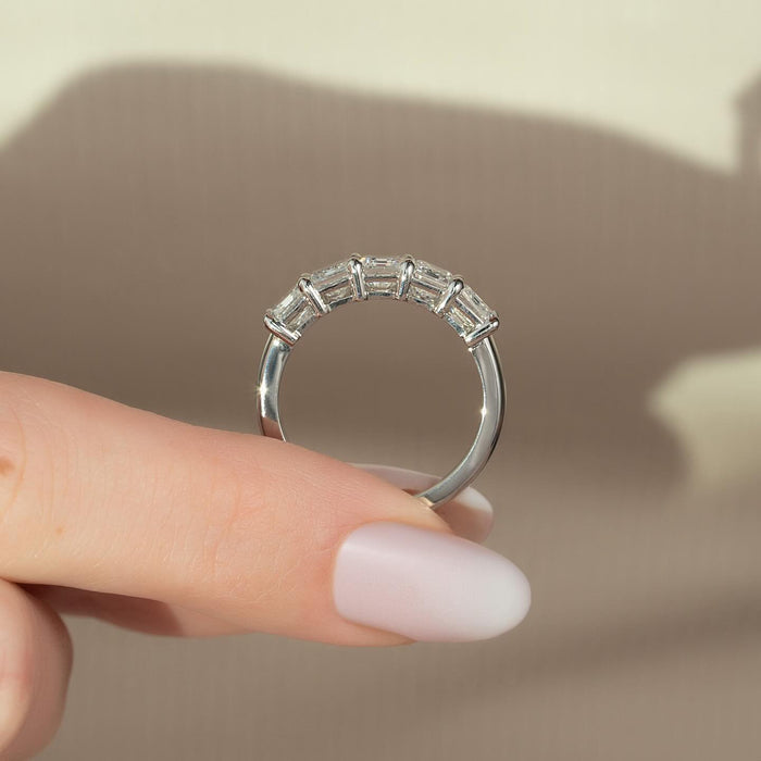 Emerald Cut Moissanite Five Stone Wedding Band in 14K White Gold — Mapple Gems