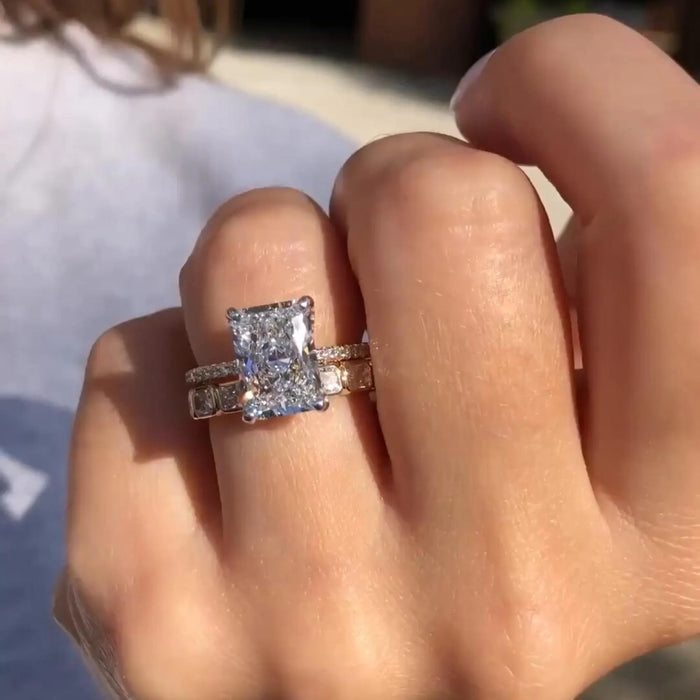 Radiant Cut Moissanite Solitaire Eternity Bridal Set in 14K Gold — Mapple Gems
