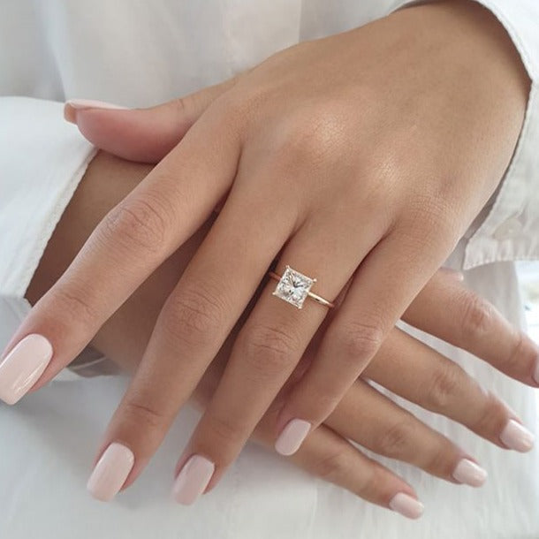 Princess Cut Moissanite Slim Band Solitaire Engagement Ring 2 CT to 5 CT - front view 1