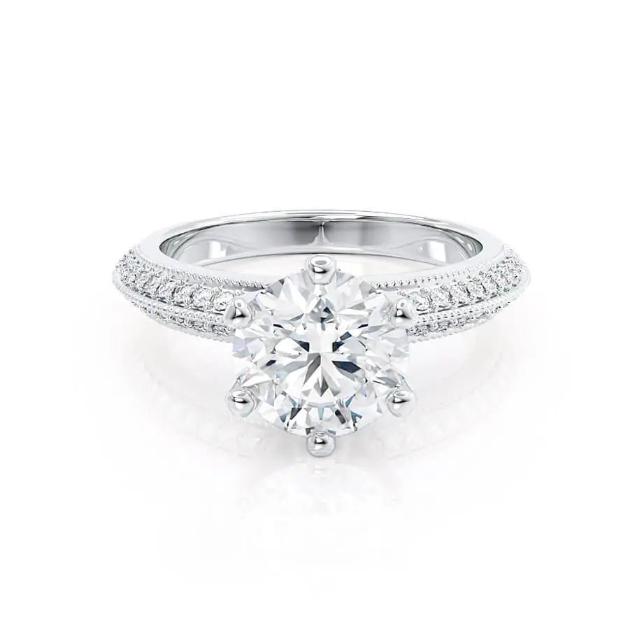 Round Cut Moissanite Pave Engagement Ring Vintage 6-Prong Solitaire Wedding Ring Mapple Gems