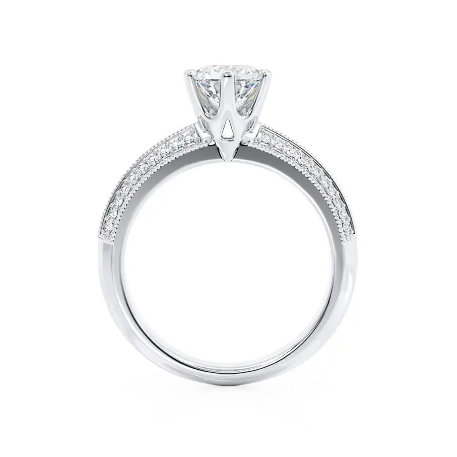 Round Cut Moissanite Pave Engagement Ring Vintage 6-Prong Solitaire Wedding Ring Mapple Gems