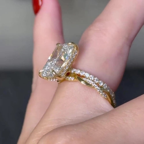 Radiant Cut Moissanite Engagement & Wedding Band Set in 14K Gold — Mapple Gems