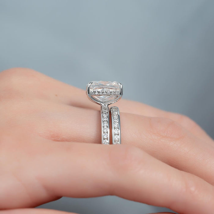 Elongated Cushion Moissanite Bridal Set in 14K White Gold — Mapple Gems