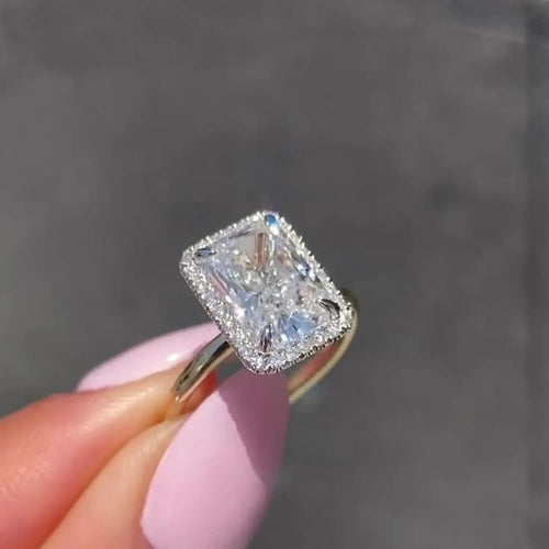 Radiant Cut Moissanite Solitaire Halo Bridal Set in 14K Gold — Mapple Gems