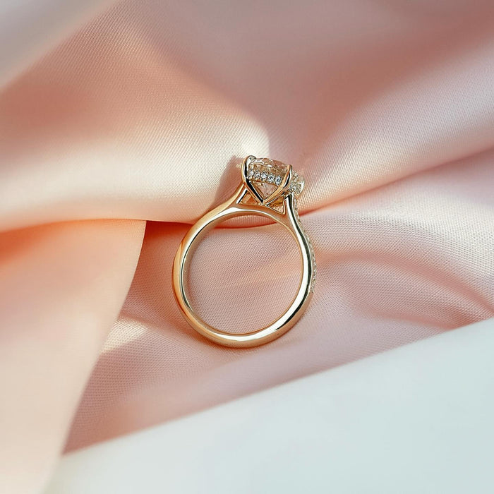 Round Moissanite Hidden Halo Channel Pave Ring in 14K Gold side profile