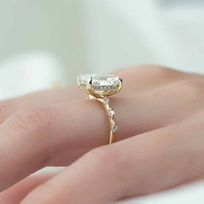 Radiant Cut Moissanite Hidden Halo Spaced Accent Ring in 14K Gold side profile