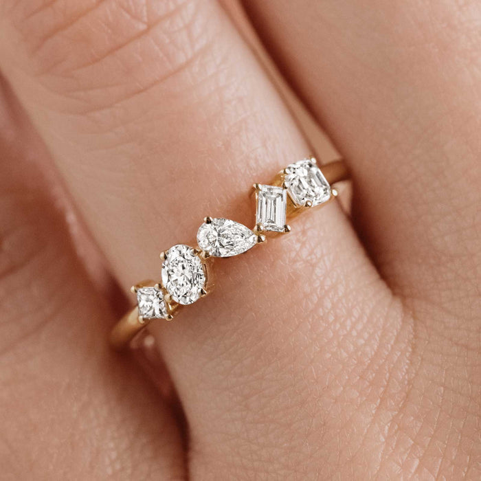 Multi-Shape moissanite Five Stone Cluster Wedding Band photo 2
