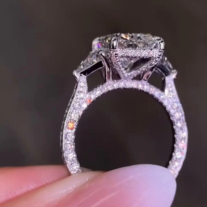Radiant Cut Moissanite Three Stone Engagement Ring in 18K Gold — Mapple Gems