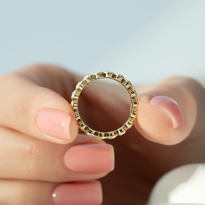 Oval Moissanite Bezel Set Eternity Wedding Band in 14K Gold