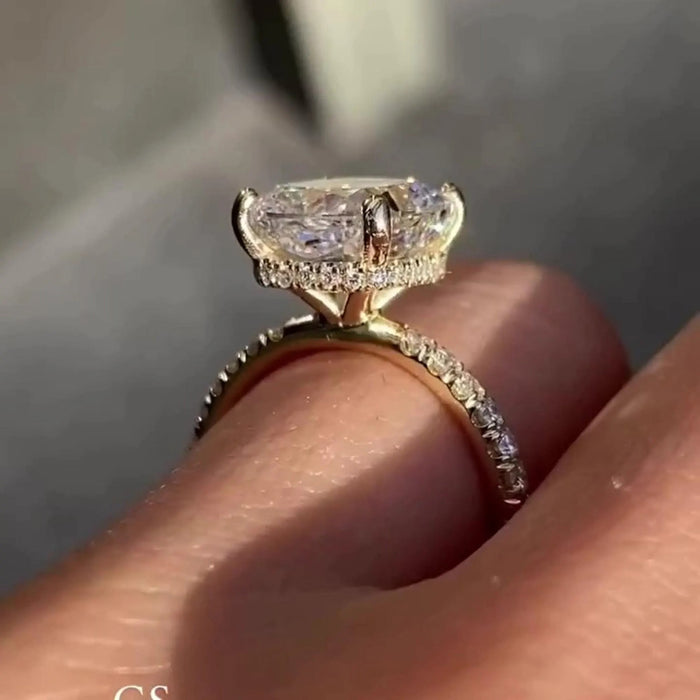 Cushion Cut Moissanite Hidden Halo Engagement Ring in White Gold — Mapple Gems