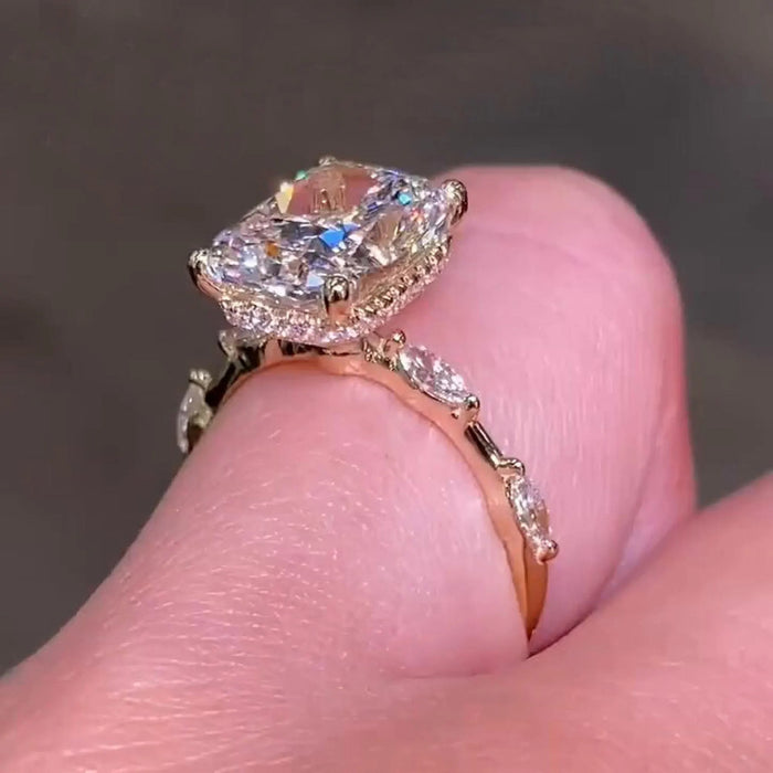Elongated Cushion Moissanite Solitaire Engagement Ring in White Gold — Mapple Gems