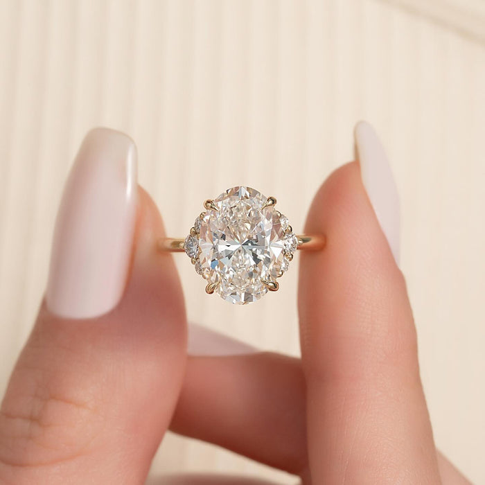 Oval Cut Moissanite Cluster Accent Engagement Ring in 14K Gold — Mapple Gems