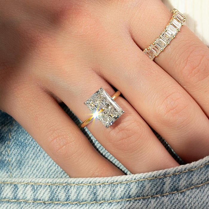Radiant Cut Moissanite Hidden Halo Two-Tone Ring in 14K Gold — Mapple Gems