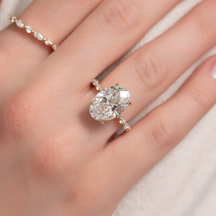 Oval Cut Moissanite Hidden Halo Marquise Accent Ring — on hand — Mapple Gems