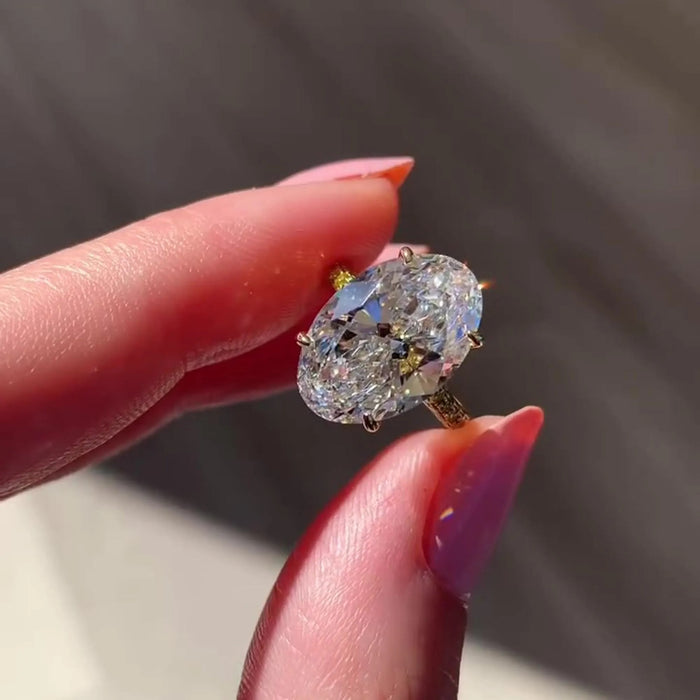 Oval Cut Moissanite Hidden Halo Eternity Engagement Ring in White Gold — Mapple Gems