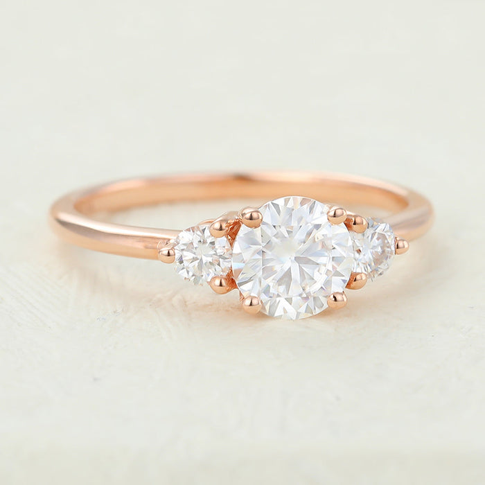 Round Cut Moissanite Three Stone Engagement Ring 2 CT to 5 CT - side view 2