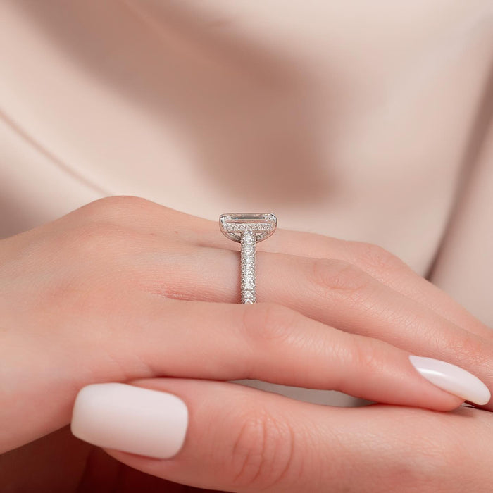 Emerald Cut Moissanite Hidden Halo Pavé Bridal Set in 14K Gold — Mapple Gems