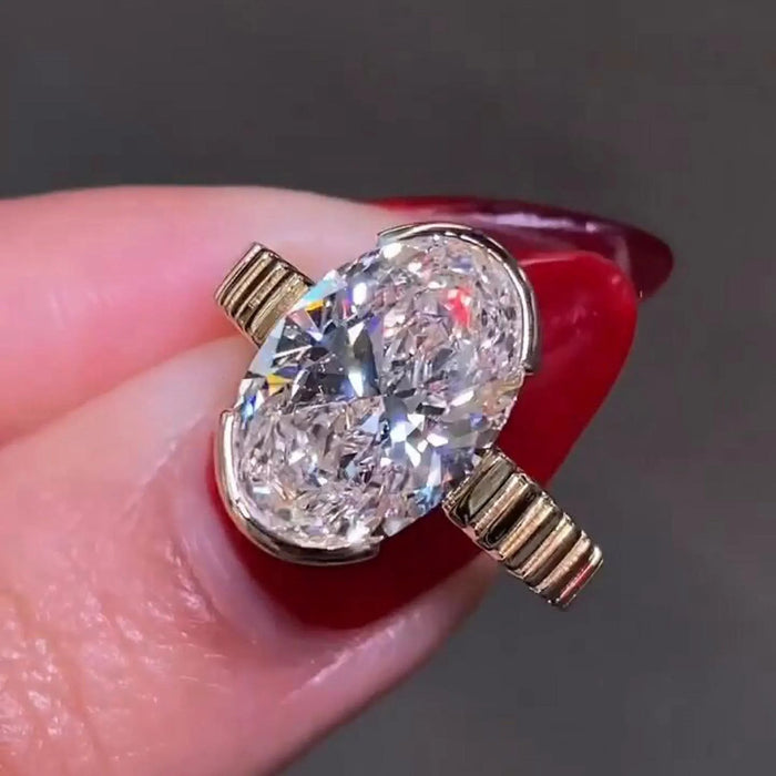 Oval Cut Moissanite Half Bezel Engagement Ring in White Gold — Mapple Gems