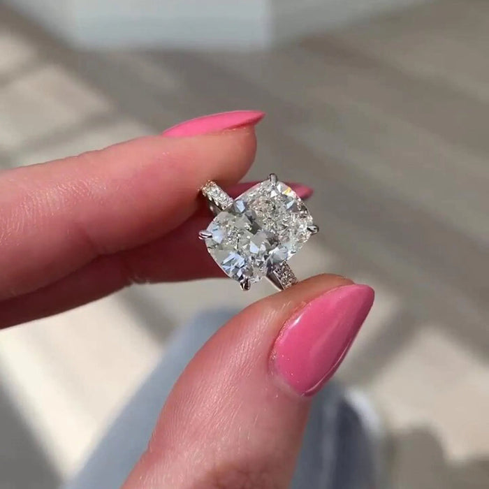 Elongated Cushion Moissanite Engagement Ring in White Gold — Mapple Gems