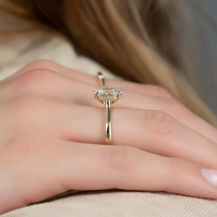 Oval Cut Moissanite Hidden Halo Solitaire Ring — on hand — Mapple Gems