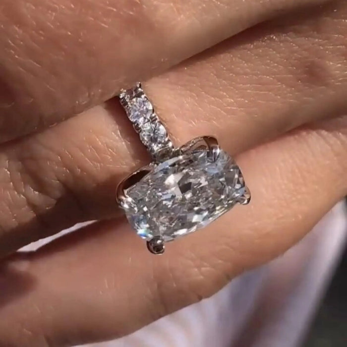 Cushion Cut Moissanite Solitaire Engagement Ring in White Gold — Mapple Gems