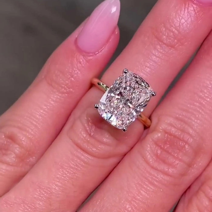 Cushion Cut Moissanite Hidden Halo Solitaire Ring in White Gold — Mapple Gems