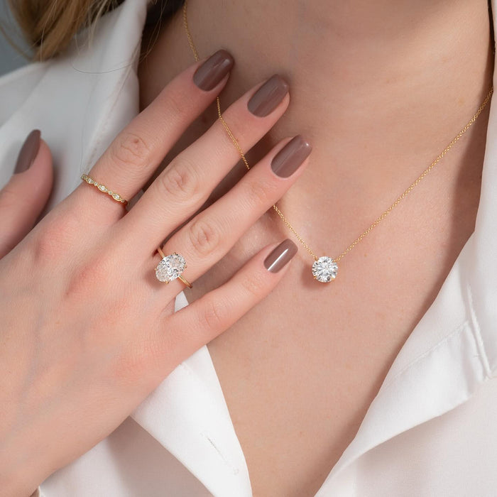 Oval Cut Moissanite East-West Hidden Halo Ring in 14K Gold — Mapple Gems