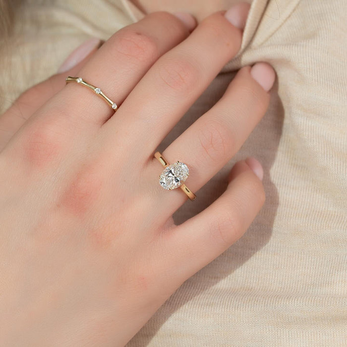 Oval Cut Moissanite Hidden Halo Petite Solitaire Ring — on hand — Mapple Gems