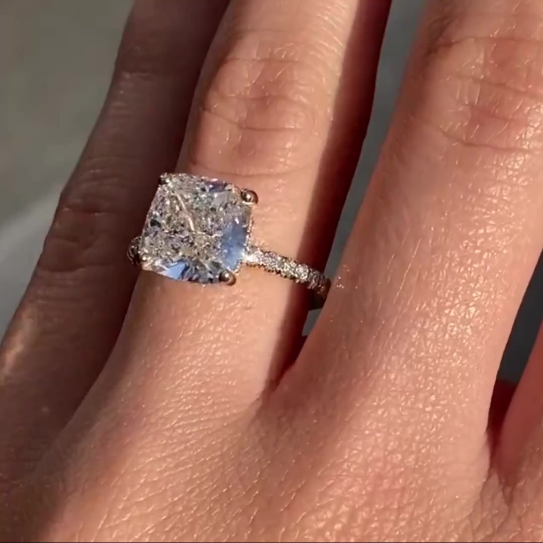 Cushion Cut Lab Grown Diamond Solitaire Ring 14K Solid Yellow Gold One Diamond Ring Promise Ring Anniversary Ring Gift For Women Mapple Gems