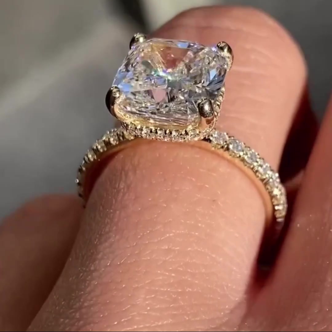 Cushion Cut Lab Grown Diamond Solitaire Ring 14K Solid Yellow Gold One Diamond Ring Promise Ring Anniversary Ring Gift For Women Mapple Gems