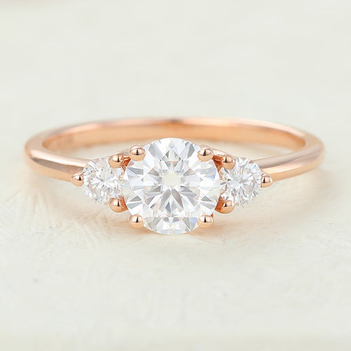 Round Cut Moissanite Three Stone Engagement Ring 2 CT to 5 CT - front view 1