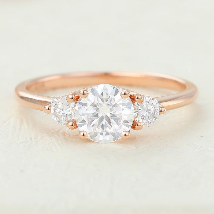 Round Cut Moissanite Three Stone Engagement Ring 2 CT to 5 CT - front view 1