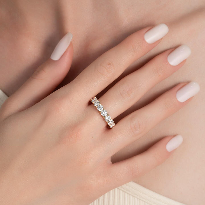 Round Cut Moissanite Shared Prong Eternity Band — on hand — Mapple Gems