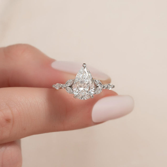 Pear Cut Moissanite Marquise Accent Cluster Ring in 14K Gold — Mapple Gems