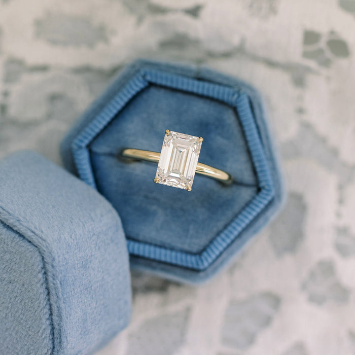 Emerald Cut Moissanite Four Prong Solitaire Engagement Ring 2 CT to 5 CT - front view 1
