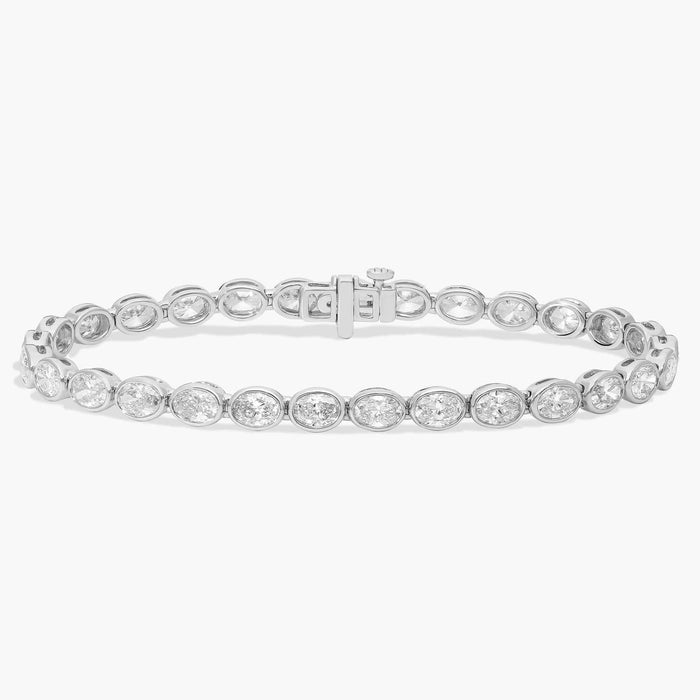 Oval Moissanite Bezel Tennis Bracelet in White Gold - Front View