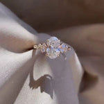 Load image into Gallery viewer, Art Deco Oval Cut Moissanite Cluster Engagement Ring Solitaire Style 18K Gold Unique Wedding Ring