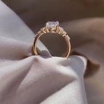 Load image into Gallery viewer, Art Deco Oval Cut Moissanite Cluster Engagement Ring Solitaire Style 18K Gold Unique Wedding Ring