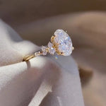 Load image into Gallery viewer, Art Deco Oval Cut Moissanite Cluster Engagement Ring Solitaire Style 18K Gold Unique Wedding Ring